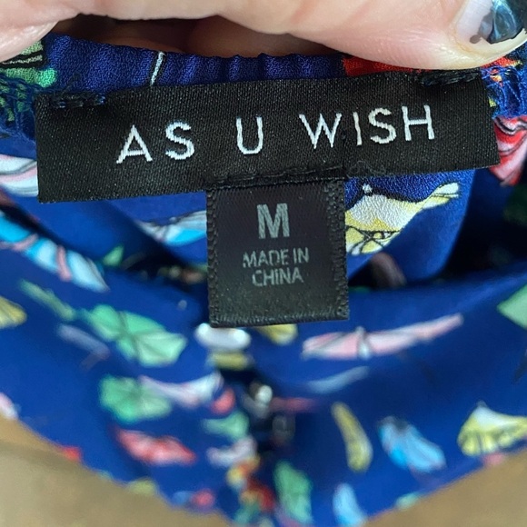 Womens As You Wish Navy Colorful Umbrella Romper Button Front size Medium​ - Picture 5 of 7